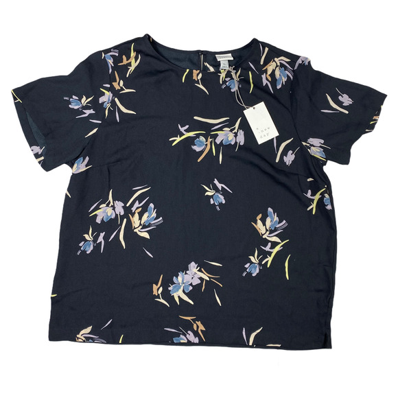 a new day Tops - XL Black Floral Print Short Sleeve Blouse Top